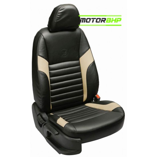 Motorbhp Leatherette Seat Covers Custom Bucket Fit Black With Beige (Design 4)