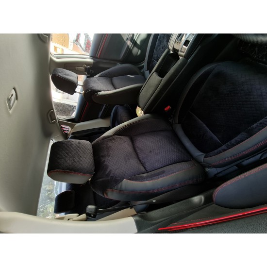 Alcantara Fabric Heat Resistant Bucket Fit Seat Covers Black With Red Thread