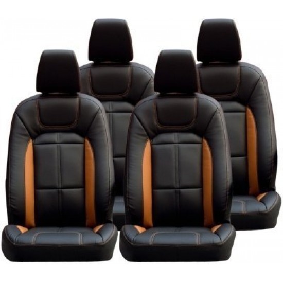 Motorbhp Leatherette Seat Covers Custom Bucket Fit Black With Orange (Design 4)